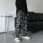 Men Jeans Straight Wide-Leg Pants Casual Loose Washed-out Denim Trousers